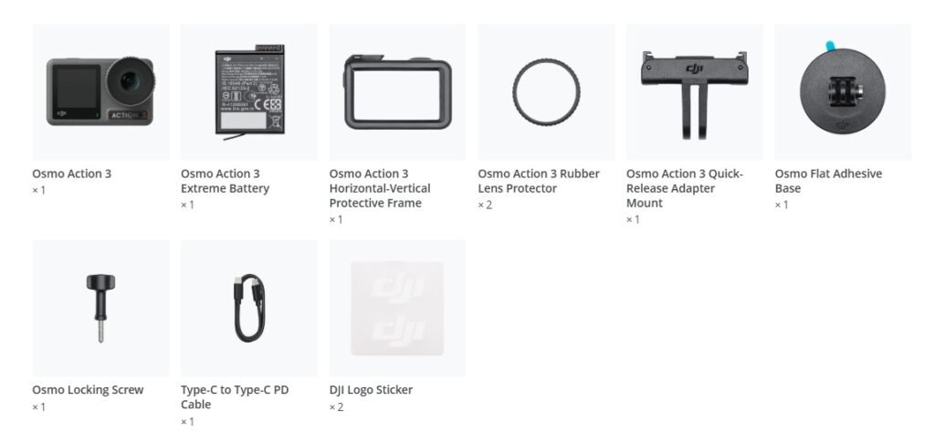 in the box of DJI Osmo Action 3 Adventure Combo